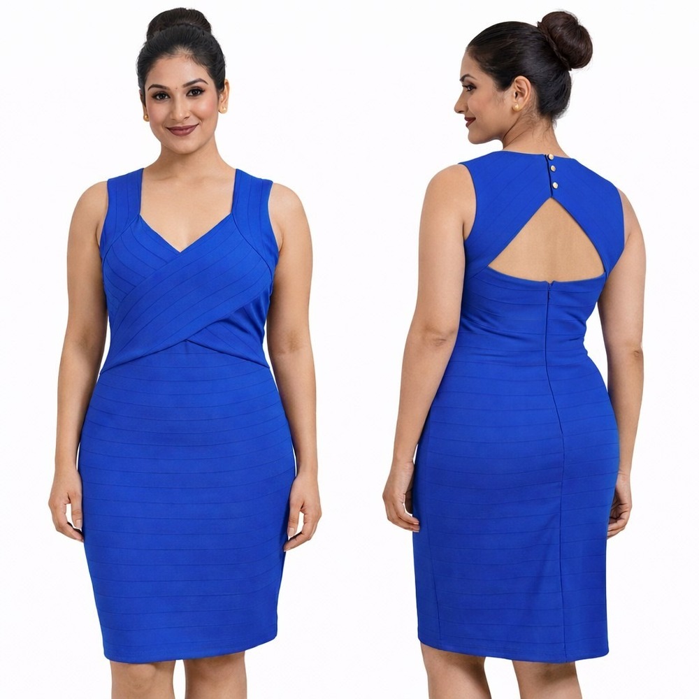 GUESS Size 6 Sexy Cobalt Blue Queen Anne Open Back‎ Bandage Bodycon Sheath Dress